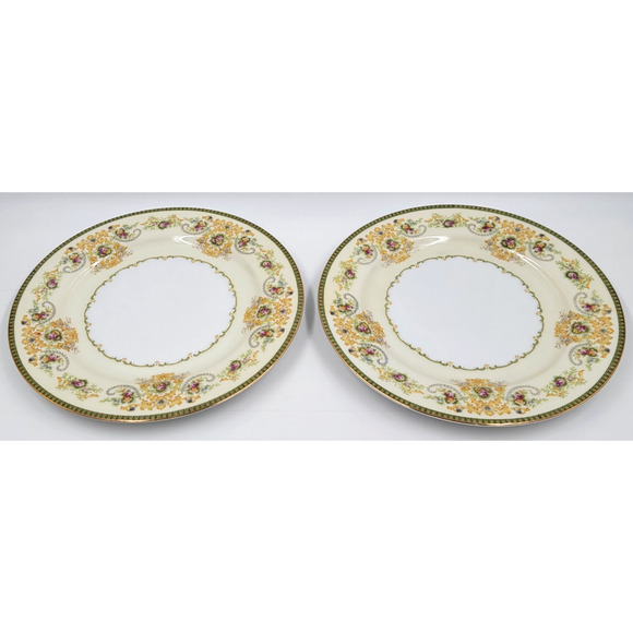 P.B. Japan Charm 9 7/8" Dinner Plate Floral Scroll Gold Trim 1950s Set of 2 - Picture 5 of 8
